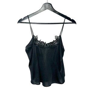 Vintage 90s Black Lace Micro Scalloped Spaghetti Strap Cami Slip Top Medium
